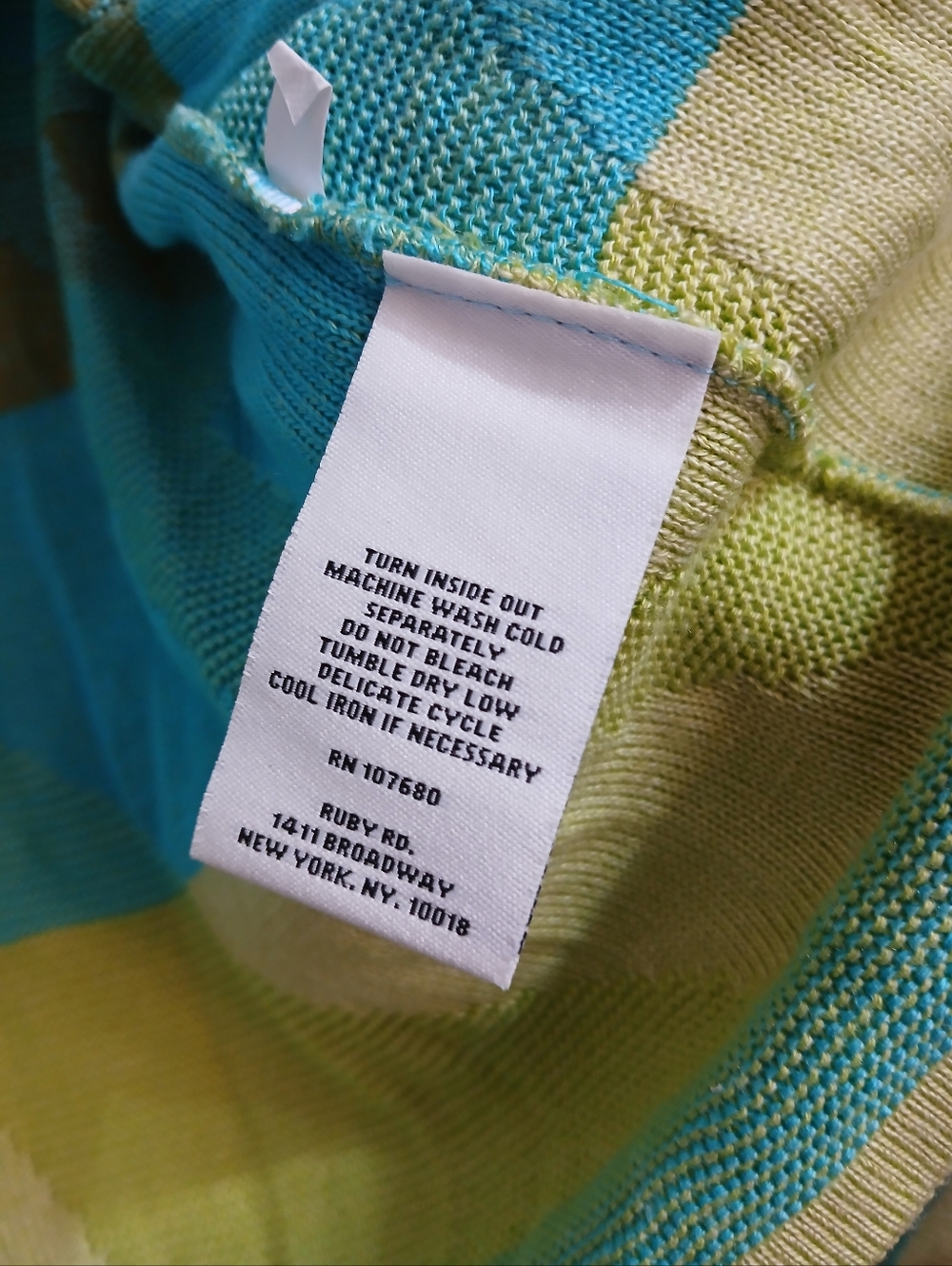 Ruby Rd Cardigan Sweater Size PL Petite L Open Front Blue Green Striped 100% Acr - Picture 6 of 8